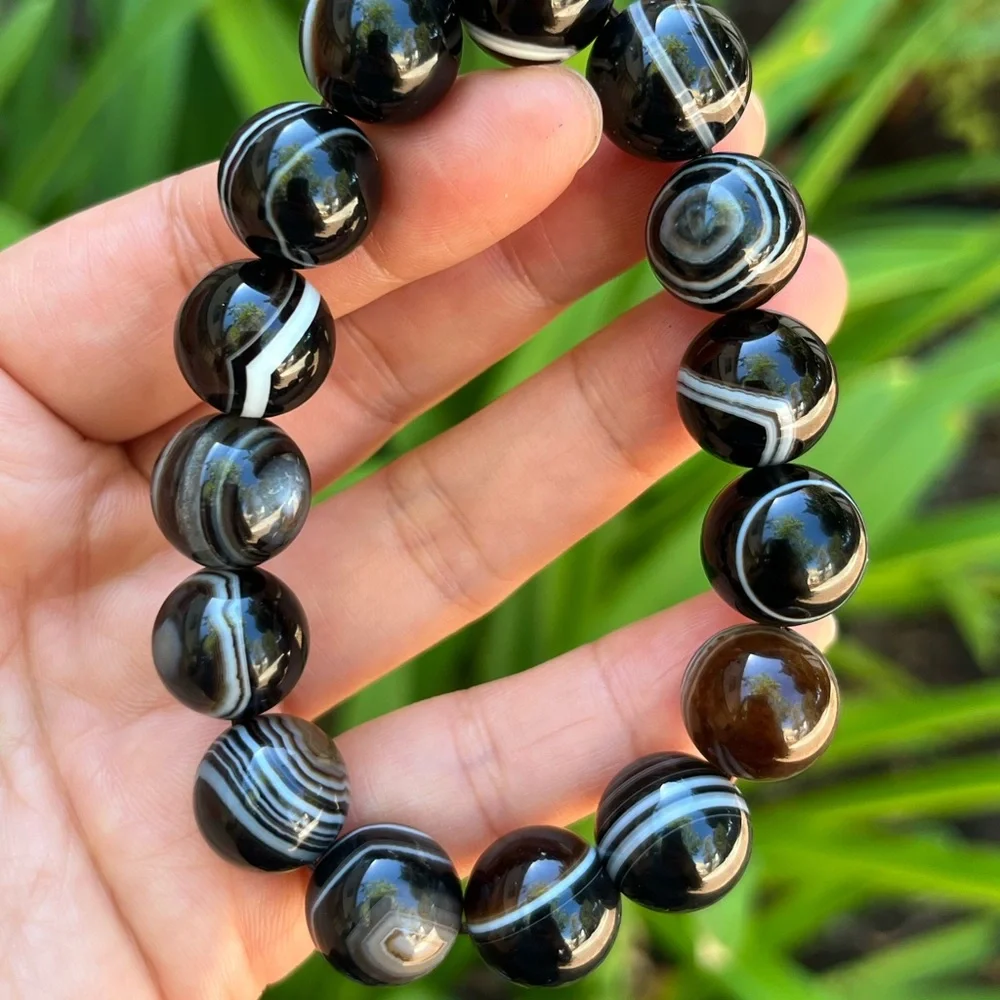 14mm stretchable banded onyx bracelet‎ 0180